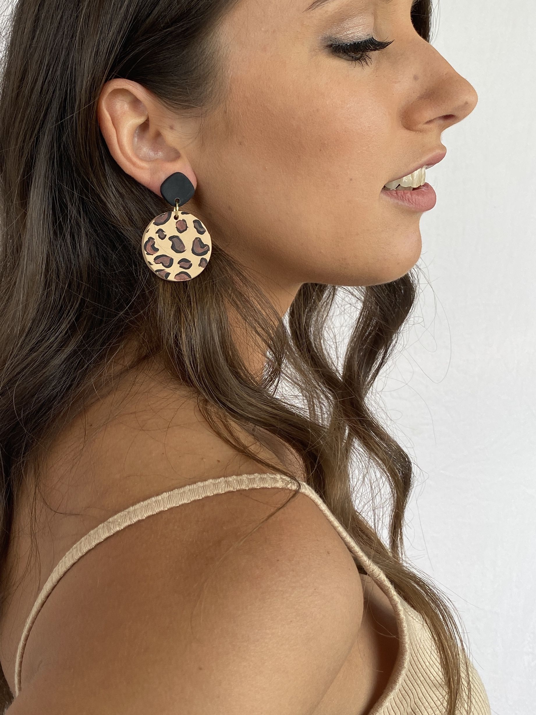 Leopard animal print polymer clay earring