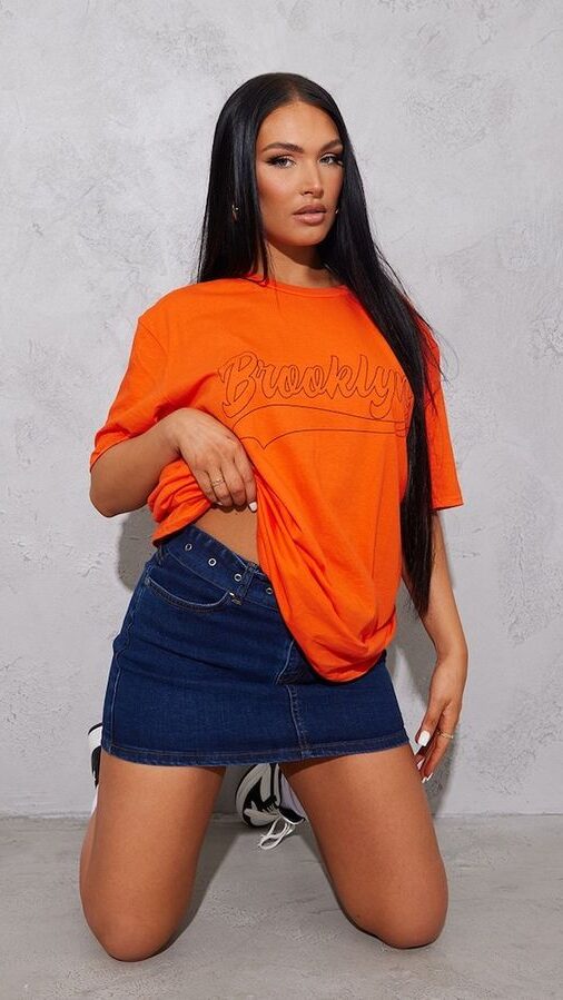 Oversized T-shirt with Denim Skirts