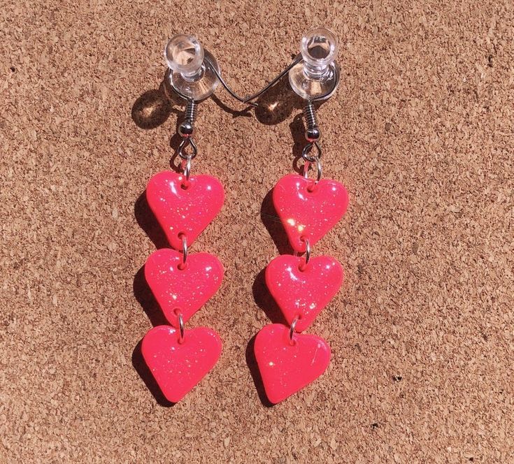 Hot pink glitter Heart earrings polymer clay earrings