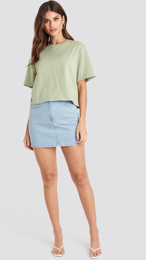 Oversized T-shirt with Denim Skirts