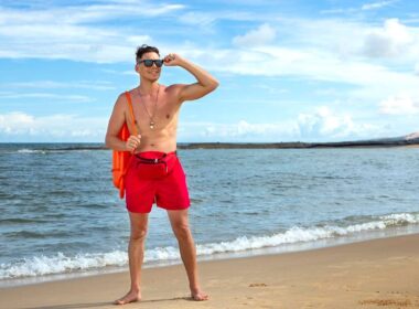 Men wearing sunglasses and Red short