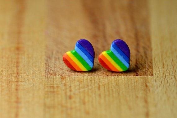 Rainbow Heart Stud Polymer Clay Earrings